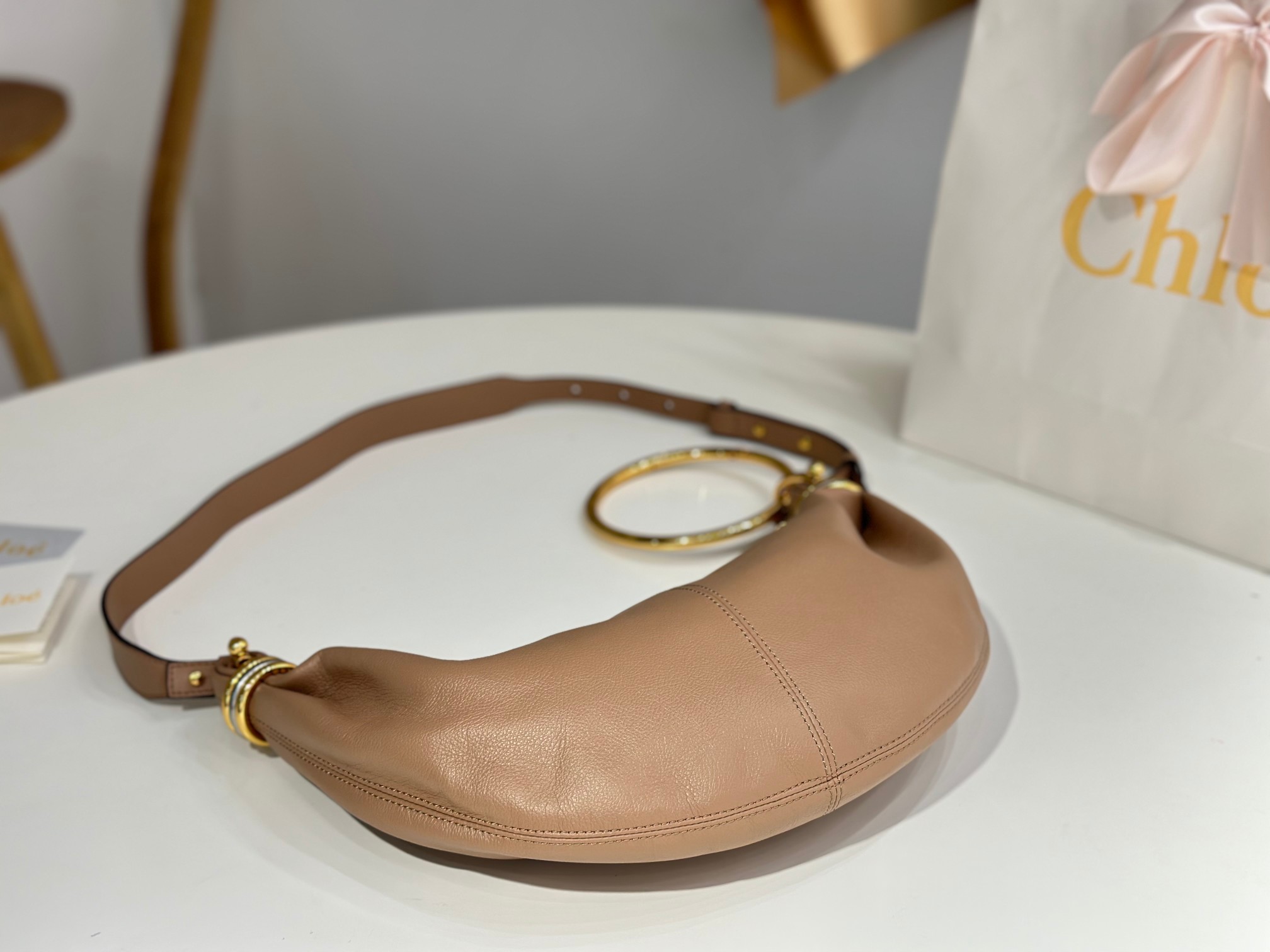 Chloe Small Bracelet Hobo Bag In Woodrose Grained Leather